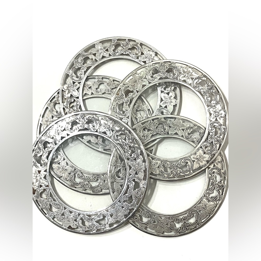 Vintage Webster Sterling Silver Rimmed Glass Coasters